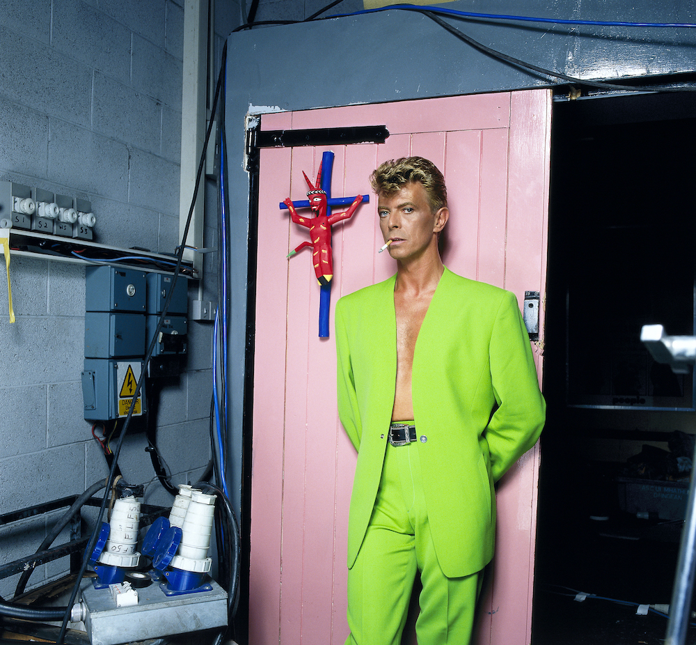 David Bowie during the shooting of the video for Tin Machine’s song “You Belong in Rock ’n’ Roll”Les Cow-boys collection Prêt-à-porter spring/summer 1992© Brian Aris / ArisPrints 2017